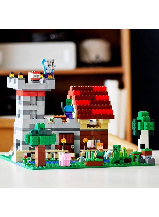 REZZOSS 612 Pcs My World Castle & Farm Building Blocks Set – Minecraft Themed Construction Toy with Minifigures | Steve, Alex, Zombie & Creeper Battle Playset | DIY Educational STEM Brick Kit for Kids 6+ | Watchtower, TNT & Boat Model - Image 2