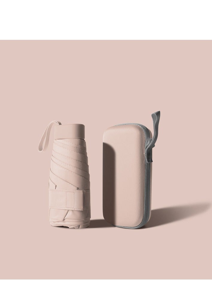 مظلة شمسية صغيرة للسفر، مظلة صغيرة مدمجة للأشعة فوق البنفسجية للشمس والمطر، خفيفة الوزن محمولة، مظلة مقاومة للرياح مع حماية من الأشعة فوق البنفسجية، مظلة كبسولة صغيرة قابلة للطي (وردي) - Image 1