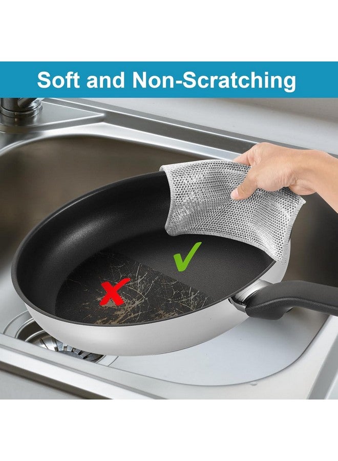 كلين فلاي 6 قطع من خرق غسيل الأطباق السلكية للأطباق الجافة والرطبة، قطعة قماش سلكية غير قابلة للخدش، وسادات تنظيف متعددة الأغراض، مناديل تنظيف المطبخ الموفرة للوقت - Image 3