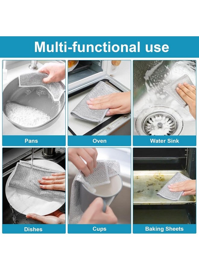 كلين فلاي 6 قطع من خرق غسيل الأطباق السلكية للأطباق الجافة والرطبة، قطعة قماش سلكية غير قابلة للخدش، وسادات تنظيف متعددة الأغراض، مناديل تنظيف المطبخ الموفرة للوقت - Image 5
