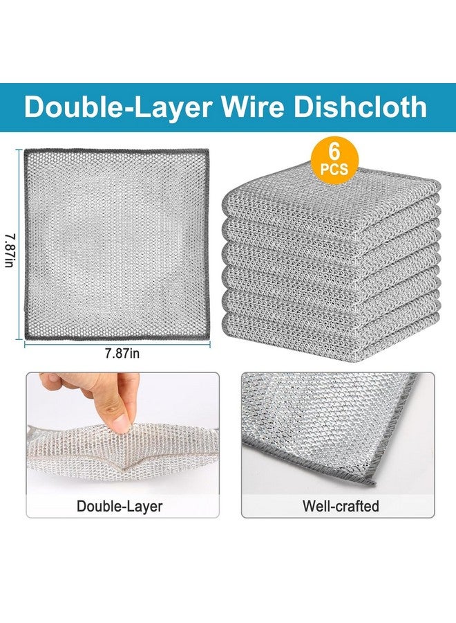 كلين فلاي 6 قطع من خرق غسيل الأطباق السلكية للأطباق الجافة والرطبة، قطعة قماش سلكية غير قابلة للخدش، وسادات تنظيف متعددة الأغراض، مناديل تنظيف المطبخ الموفرة للوقت - Image 2