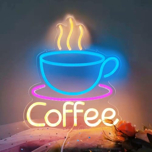 HFHungkeong LED Coffee Cup Neon Sign Large 5V USB Powered Acrylic Neon Lights with Dimmable Switch and Hanging Chain for Coffee Cafe Bar Party Living Room Sign Gifts - Image 3