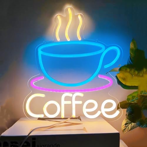HFHungkeong LED Coffee Cup Neon Sign Large 5V USB Powered Acrylic Neon Lights with Dimmable Switch and Hanging Chain for Coffee Cafe Bar Party Living Room Sign Gifts - Image 2