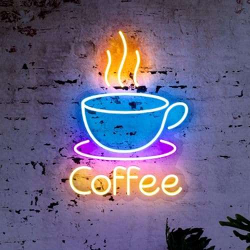 HFHungkeong LED Coffee Cup Neon Sign Large 5V USB Powered Acrylic Neon Lights with Dimmable Switch and Hanging Chain for Coffee Cafe Bar Party Living Room Sign Gifts - Image 1