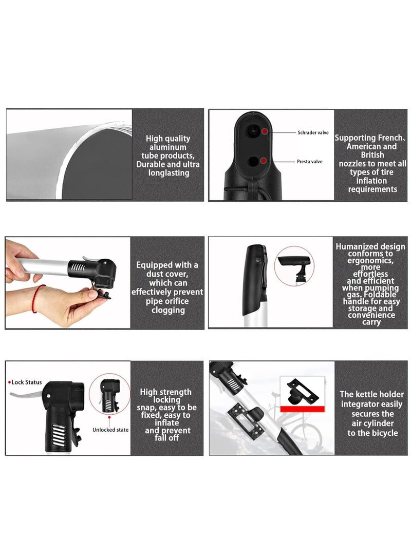 Excefore مضخة دراجة، مضخات دراجات مصنوعة من سبائك الألمنيوم الصغيرة، مضخة دراجة للكرة، دوائر السباحة، الدراجات، الدراجات النارية - Image 4