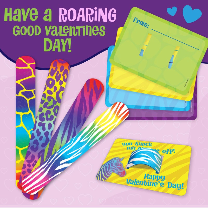 Peaceable Kingdom Valentines Cards for Kids Classroom, Set of 28 Valentines Day Gifts - Animal Print Slap Bracelets - Image 4