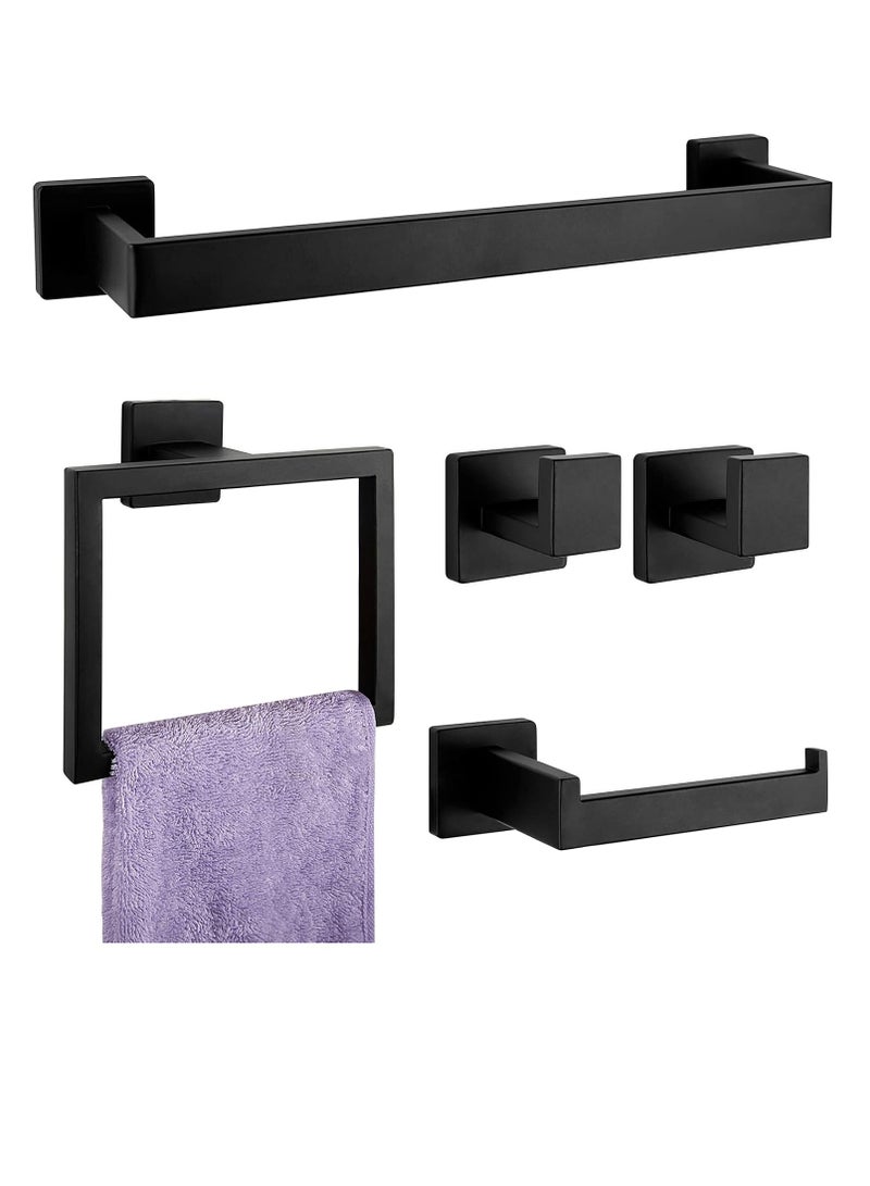 5-Pieces Matte Black Bathroom Hardware Accessories Set, SUS304 Stainless Steel Bath Towel Bar Set, Towel Racks for Bathroom Wall Mounted. - Image 1