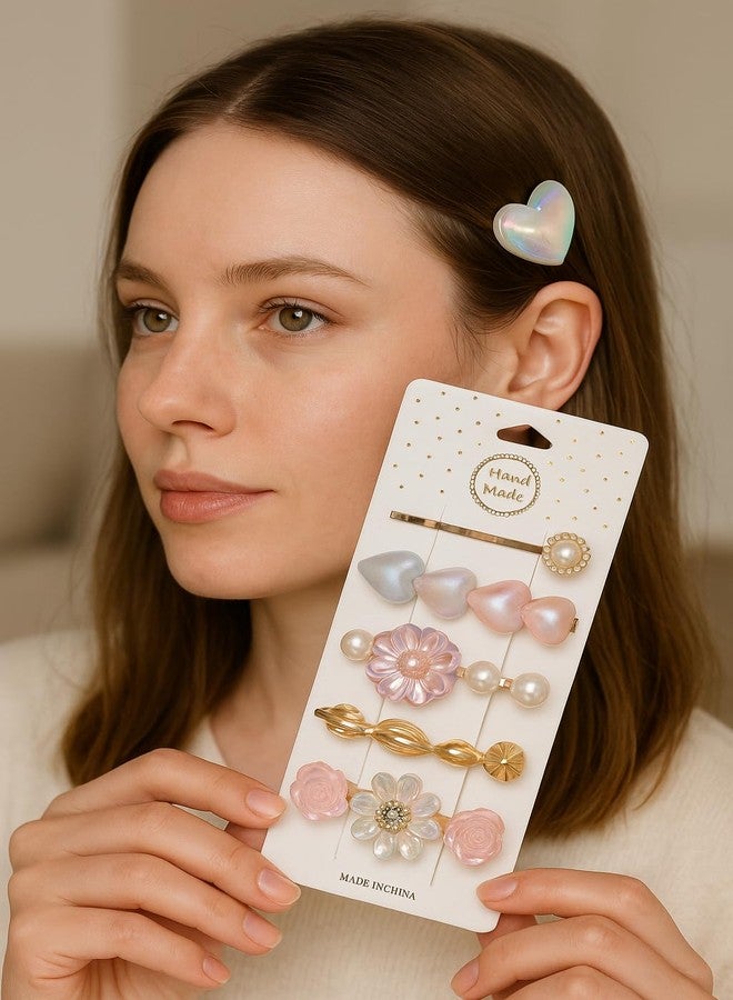 ANNACREATIONS 5-Piece Premium Korean Hair Clips Set for Women & Girls - Elegant Royal Black Stylish Accessories (Crystal Pink) - Image 2