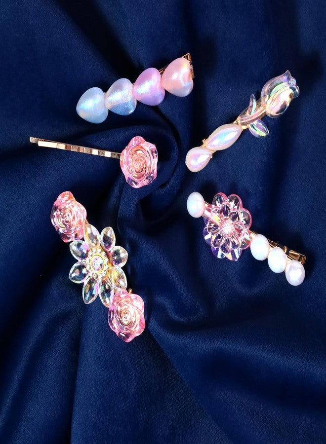 ANNACREATIONS 5-Piece Premium Korean Hair Clips Set for Women & Girls - Elegant Royal Black Stylish Accessories (Crystal Pink) - Image 5