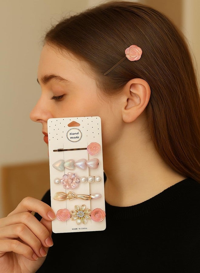 ANNACREATIONS 5-Piece Premium Korean Hair Clips Set for Women & Girls - Elegant Royal Black Stylish Accessories (Crystal Pink) - Image 4