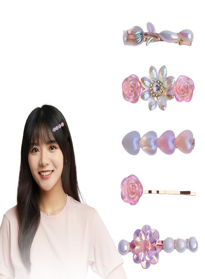 ANNACREATIONS 5-Piece Premium Korean Hair Clips Set for Women & Girls - Elegant Royal Black Stylish Accessories (Crystal Pink) - Image 1