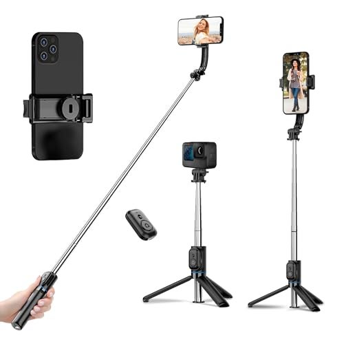WeCool S2 Selfie Stick Tripod, 6sec Telescopic Pole with 42in/106cm extendable Selfie Stick, Detachable Mobile Holder with Wireless Remote for Photoshoot & Vlogging, Compatible with iPhone & Android - Image 1