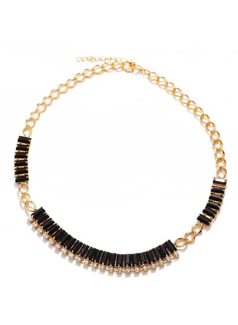 Goolsky Geometric Black Crystal Gold Plated Short Choker for Women – Sparkling Rhinestone Minimalist Fashion Necklace