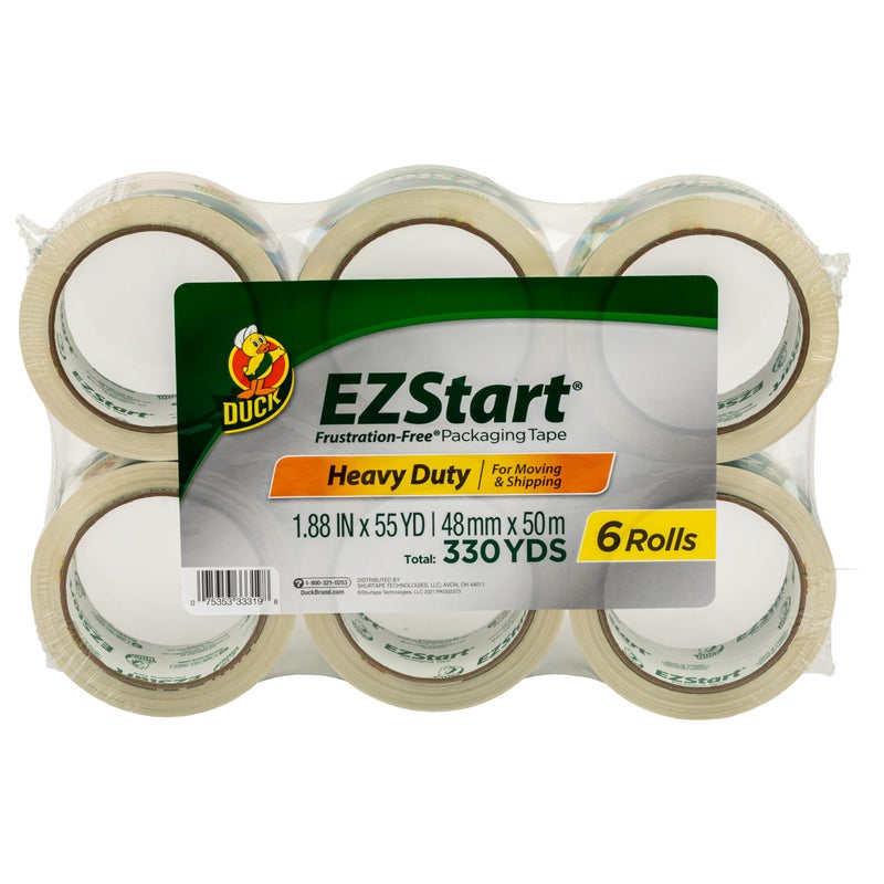 Duck EZ Start Clear Packing Tape Refills 6 Rolls of Quiet Easy Start Packaging Tape for Boxes Shipping Moving Storage 188 Inch x 55 Yards 3 Core Clear 287862