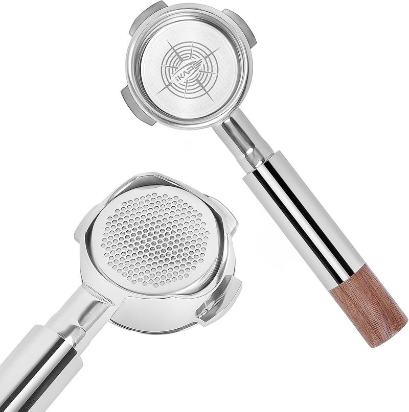 IKAPE 54mm مقبض مرشح بدون قاع فضي، لآلات Breville BES870/880 وSolis Barista (يشمل سلة 18 جرام) - Image 1