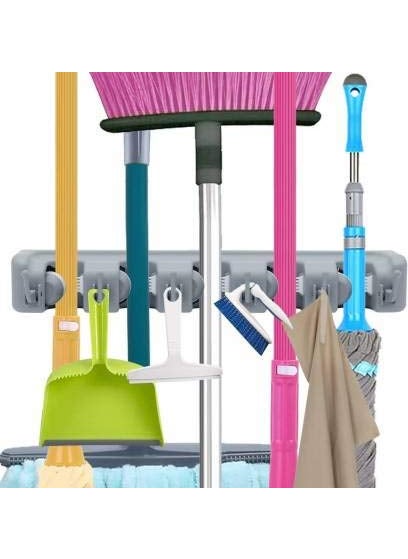 Pass Pass pass pass Plastic 5 Positions and 6 Hooks Broom Holder Pack of 1  - Image 2