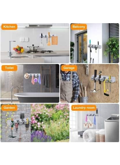Pass Pass pass pass Plastic 5 Positions and 6 Hooks Broom Holder Pack of 1  - Image 3