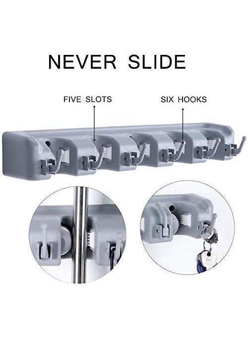 Pass Pass pass pass Plastic 5 Positions and 6 Hooks Broom Holder Pack of 1  - Image 5