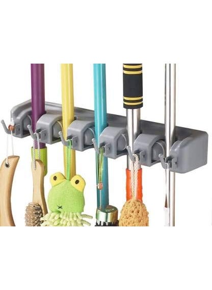 Pass Pass pass pass Plastic 5 Positions and 6 Hooks Broom Holder Pack of 1  - Image 1
