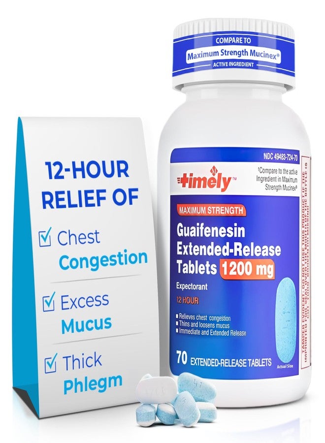 TIME-CAP LABS, INC. TIME-Cap Labs Guaifenesin 1200mg Extended Release, Maximum Strength Mucus Relief Expectorant for Adults, 12 Hour Chest Congestion Support Tablets, 70 Count - Image 1