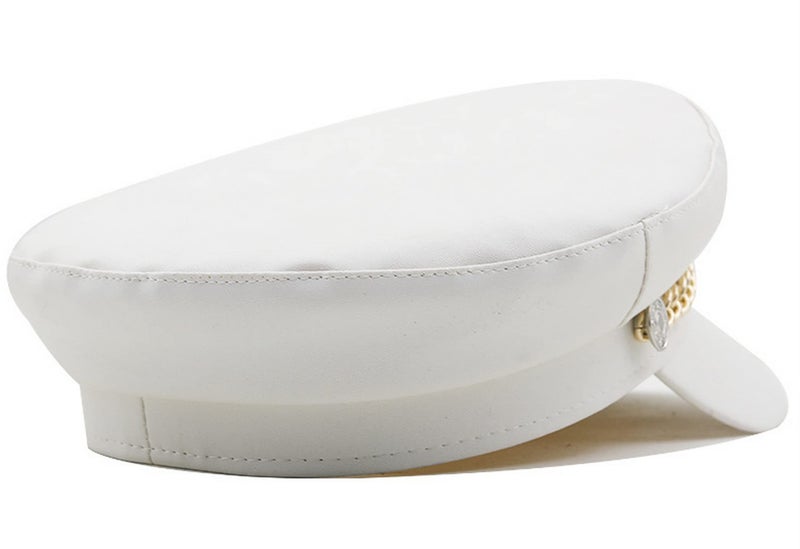 Brcus Women Yacht Captain Sailor Hat PU Newsboy Cabbie Baker Boy Peaked Beret Cap (White A) - Image 3