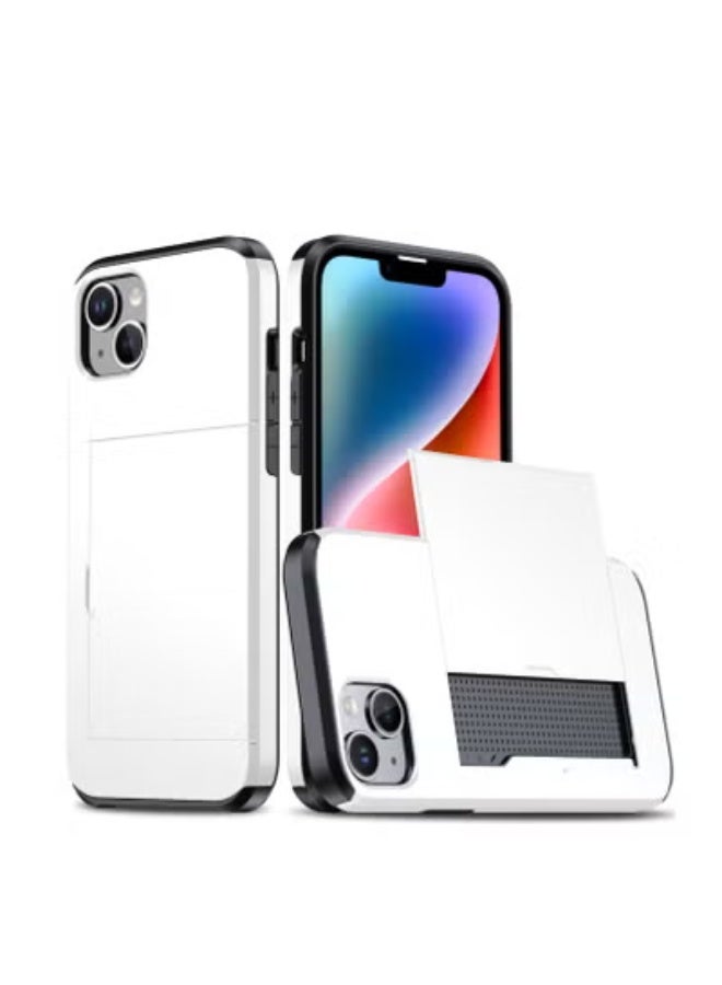 GULFLINK iPhone 15 Plus Case with Card Holder Heavy Duty Dual Layer Hidden Card Slot Slim Wallet case White - Image 1