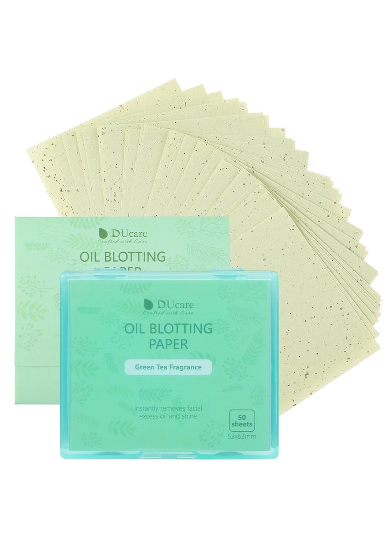 DUcare - Oil Blotting Sheets for Face, 100 Counts Green Tea Blotting Paper For Oily Skin with Portable Mirror Case & Makeup Puff, Oil Absorbing Sheets for Face - Image 1