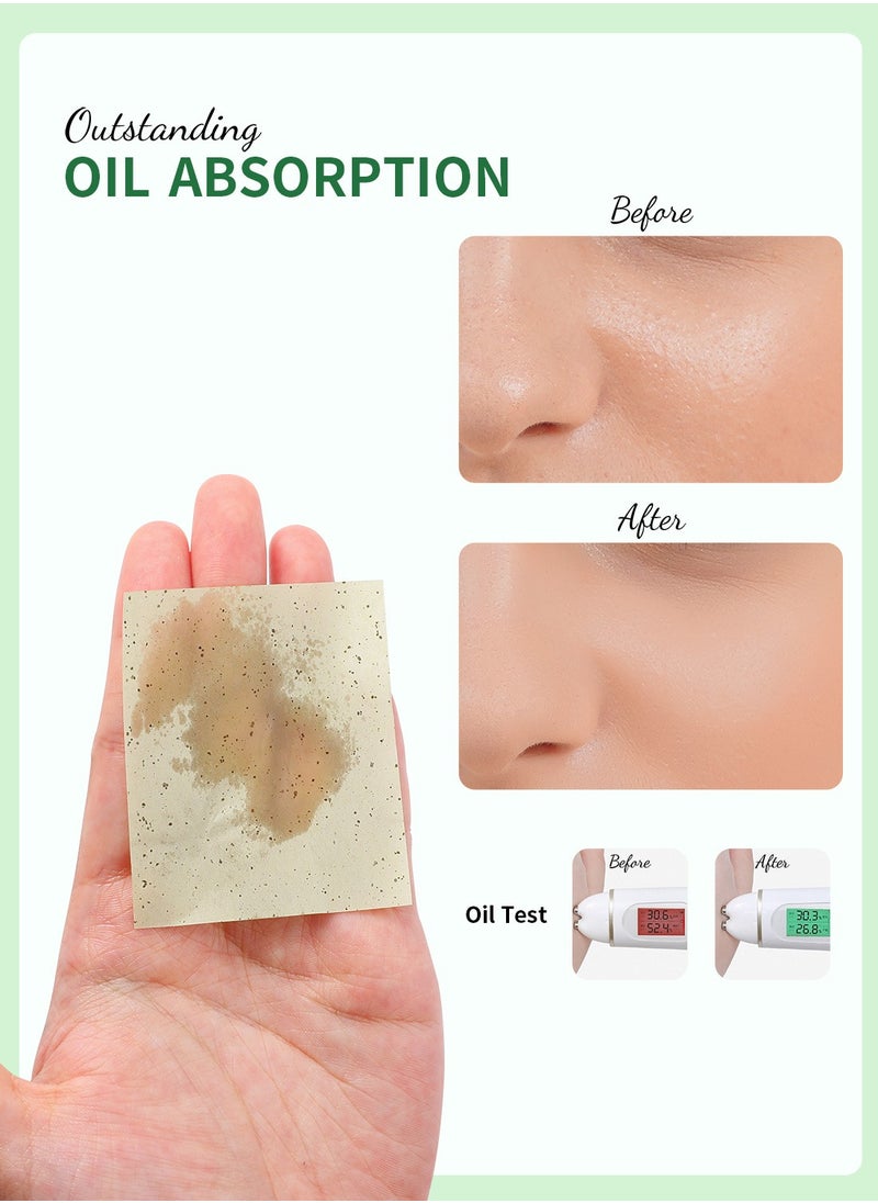 DUcare - Oil Blotting Sheets for Face, 100 Counts Green Tea Blotting Paper For Oily Skin with Portable Mirror Case & Makeup Puff, Oil Absorbing Sheets for Face - Image 1