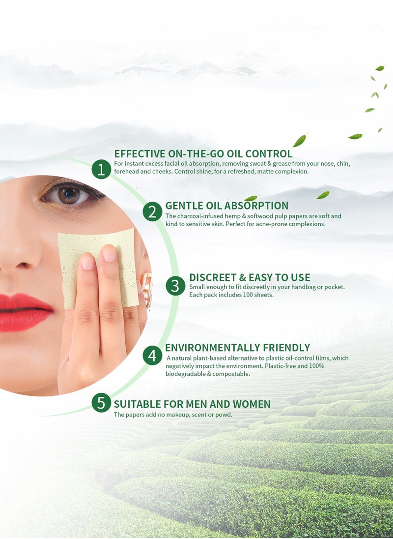 DUcare - Oil Blotting Sheets for Face, 100 Counts Green Tea Blotting Paper For Oily Skin with Portable Mirror Case & Makeup Puff, Oil Absorbing Sheets for Face - Image 1
