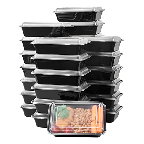 FULIGN 24 oz Meal Prep Containers With Lids Reusable 50 Pack Extrathick Plastic Food Storage Black Disposable To Go Lunch Box BPA Free Stackable Microwave Dishwasher Freezer Safe