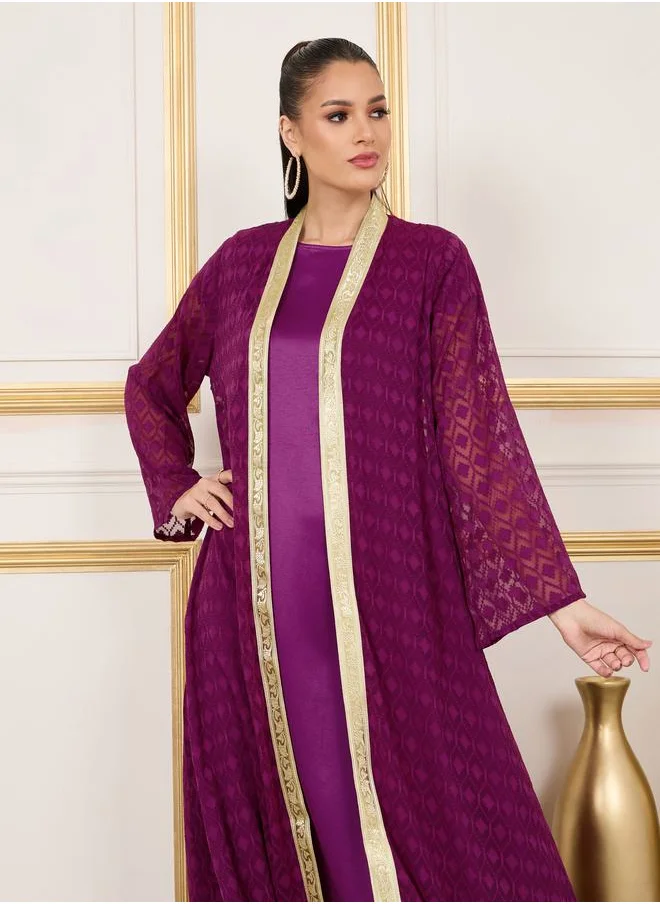 ستايلي Diamond Texture Dobby Abaya and Satin Inner Dress Set