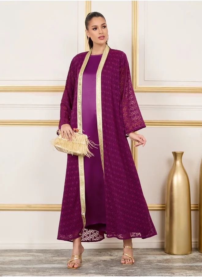 ستايلي Diamond Texture Dobby Abaya and Satin Inner Dress Set