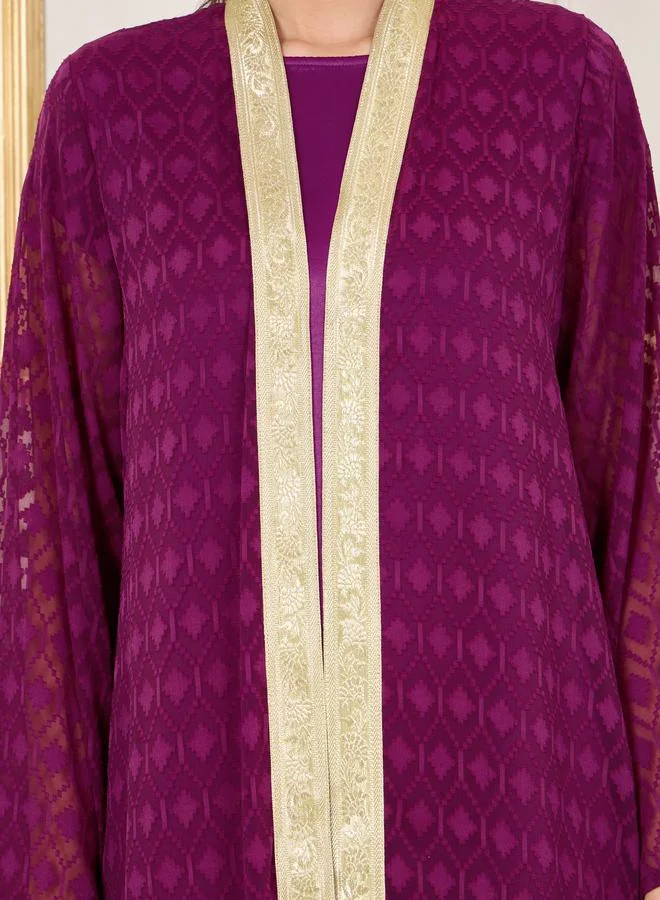 ستايلي Diamond Texture Dobby Abaya and Satin Inner Dress Set