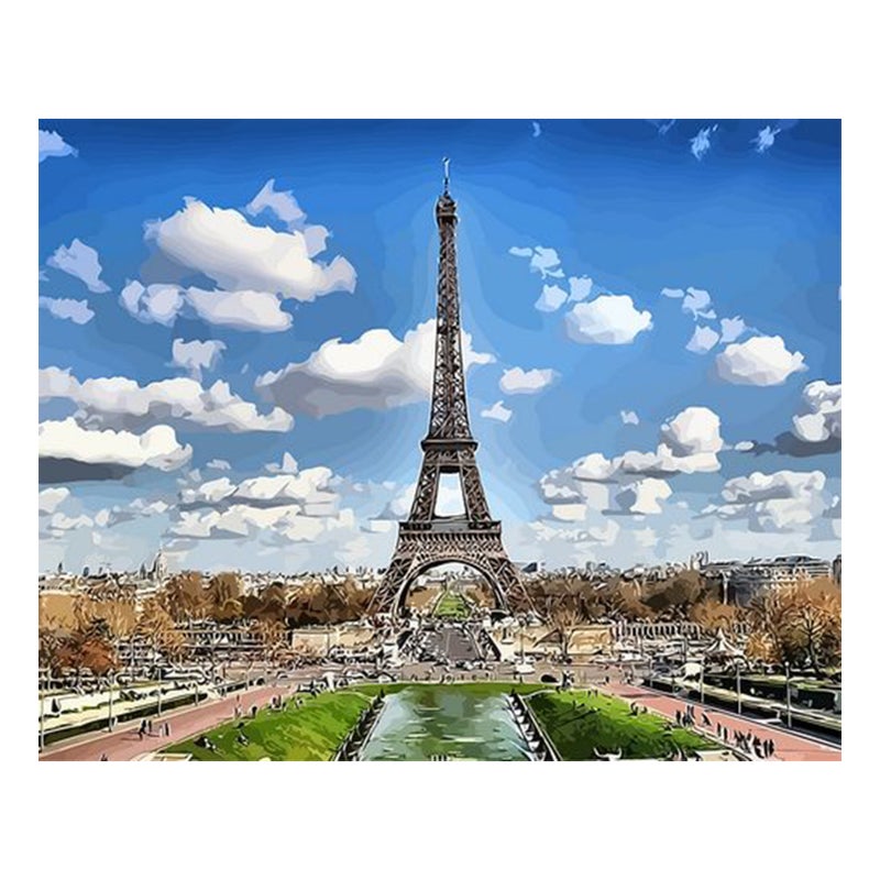 16 × 20 بوصة مجموعة لوحة زيتية يدوية على قماش بالرقمات بنمط برج إيفل للبالغين والأطفال المبتدئين للفنون اليدوية وزينات جدار المنزل وهدية - Image 1