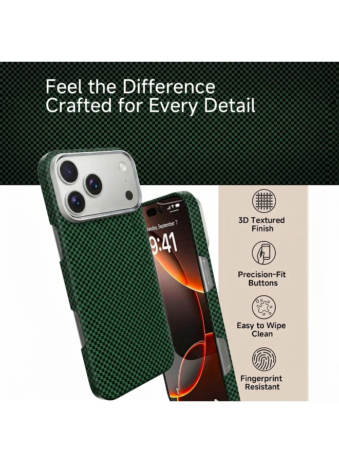 Mobcos Mobcos 17 Pro Fiber Chex Plain Green Mobcos iPhone 17 Pro Chex Plain Green Aramid Fiber Case, 1500D Fusion Weave, Ultra Slim Lightweight Magnetic Cover, MagSafe Compatible  | Best Price UAE