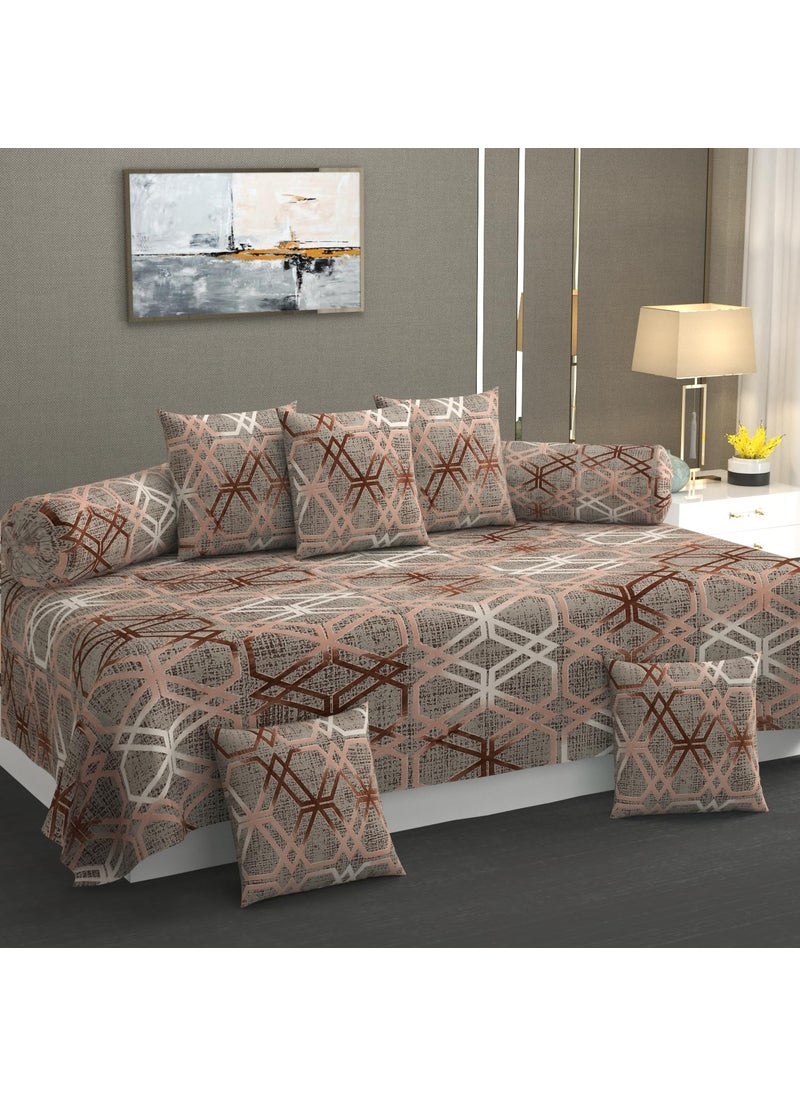 Stylish Threads Stylish Threads Heavy Cotton 8 Pieces Diwan Set 1 Single Bedsheet 2 Bolster Covers 5 Cushion Covers Dusty Triangle 