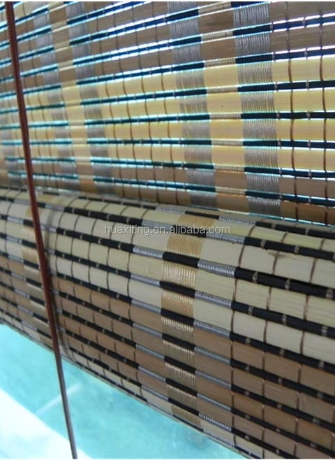 Natural bamboo blinds (width: 90 cm x height: 110 cm) Basic color: beige with interwoven colors Easy to install Comes with installation tools