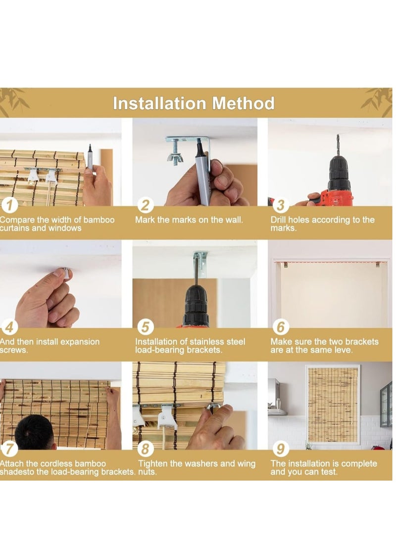 Generic - Natural bamboo blinds (width: 90 cm x height: 110 cm) Basic color: beige with interwoven colors Easy to install Comes with installation tools - Image 1