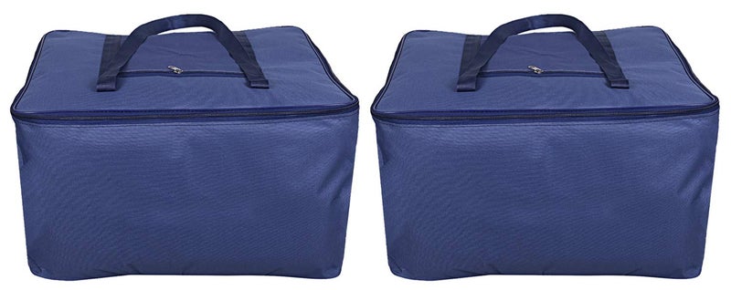 Kuber Industries Rexine 2 Pieces Jumbo Underbed Moisture Proof Storage Bag with Zipper Closure and Handle BlueCTKTC25704 - Image 1