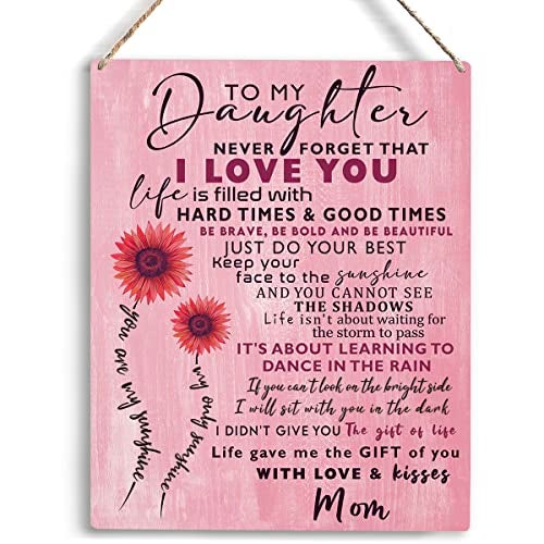 YCYD Inspirational Sunflower Daughter Gift from Mom Wall Art To My Daughter Wooden Hanging Sign Daughter Gifts Birthday Gifts for Daughter Sign for Living Room Home Bedroom Girls Room Decor 8 x 10 Inches - Image 1
