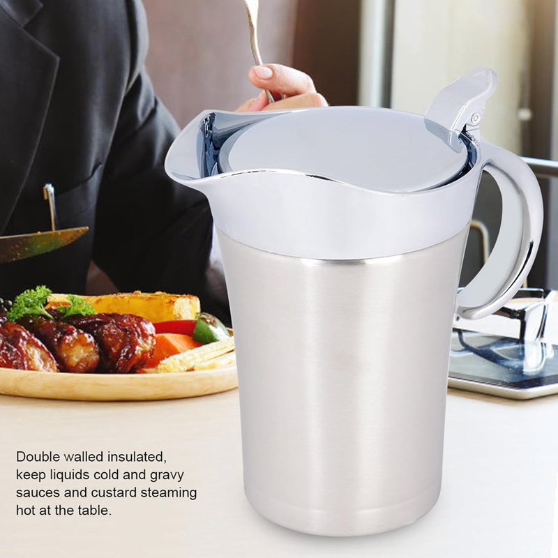 Insulated Gravy Boat, Double Walled Insulated Gravies Boat One Hand Operation Stainless Steel Gravy Warmer with Lid for Storing Various Liquids (Large size 750ml) - Image 3