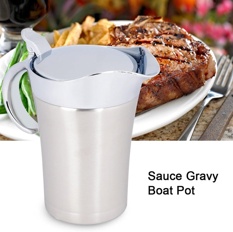 Insulated Gravy Boat, Double Walled Insulated Gravies Boat One Hand Operation Stainless Steel Gravy Warmer with Lid for Storing Various Liquids (Large size 750ml) - Image 4
