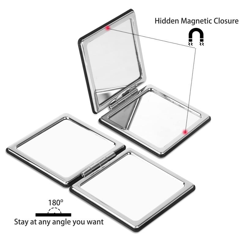 Ytlx Compact Makeup Mirror For Pocket Purse Clutch  1X/2X Magnifying Foldable Cosmetic Mirror  Portable Travel Mirror For Beauty  Black Elegant Vanity Mirror For Men And Women - Image 3