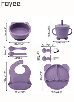Royee 9Pcs Baby Silicone Feeding Set，Baby Toddler Bib Cup Divided Plate and Bowl Self Feeding Spoons Dish Set  Baby Utensils |Toddler Feeding Supplies  - Image 2