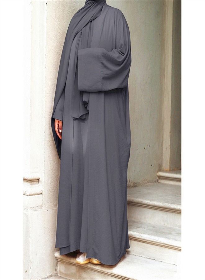 Loquat Solid Color Two-Piece Dress Abaya Grey  - Image 1