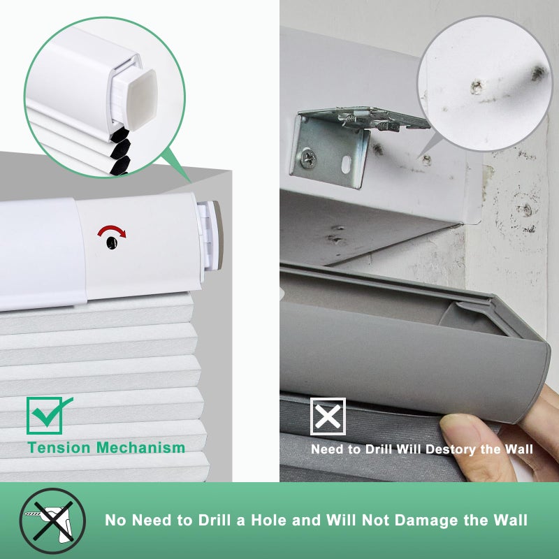 Tonature No Drill Cellular Shades for Indoor Windows, Thermal Insulating & Noise Reducing Honeycomb Blinds, Free Stop Cordless Blackout Shades, White, 22" W x 64" H - Image 3