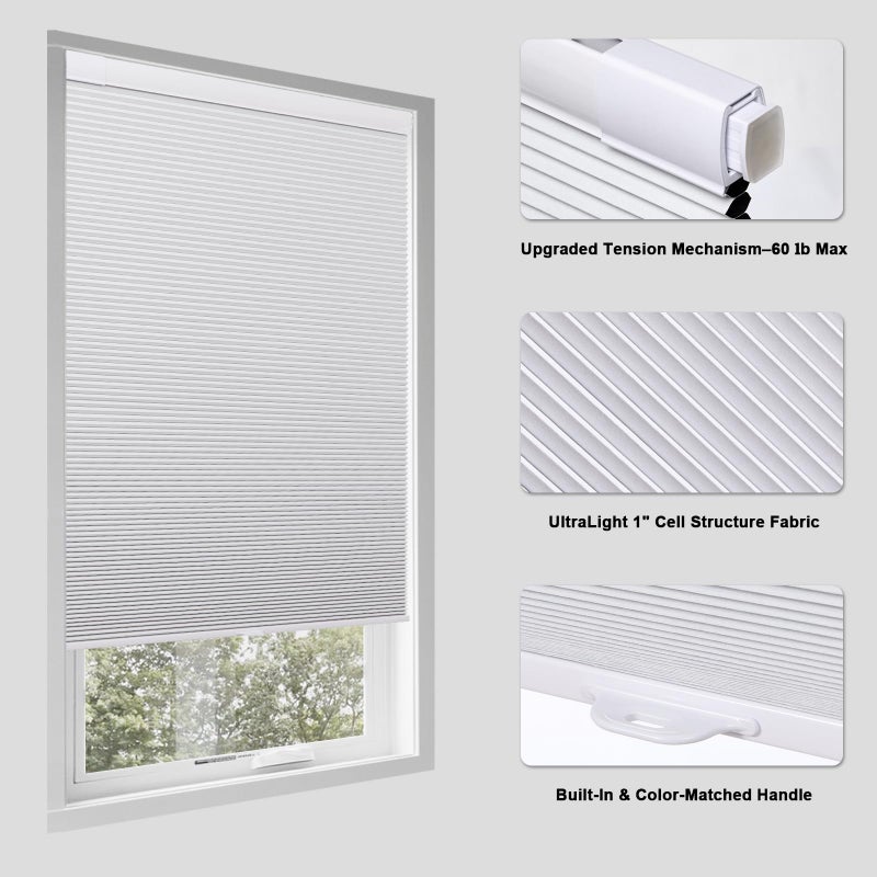 Tonature No Drill Cellular Shades for Indoor Windows, Thermal Insulating & Noise Reducing Honeycomb Blinds, Free Stop Cordless Blackout Shades, White, 22" W x 64" H - Image 2