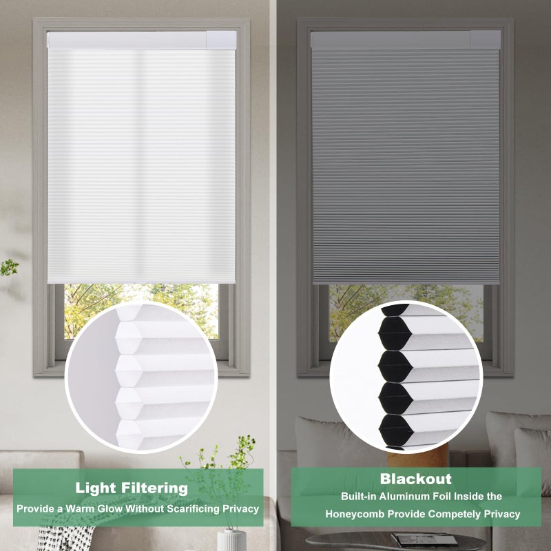 Tonature No Drill Cellular Shades for Indoor Windows, Thermal Insulating & Noise Reducing Honeycomb Blinds, Free Stop Cordless Blackout Shades, White, 22" W x 64" H - Image 5