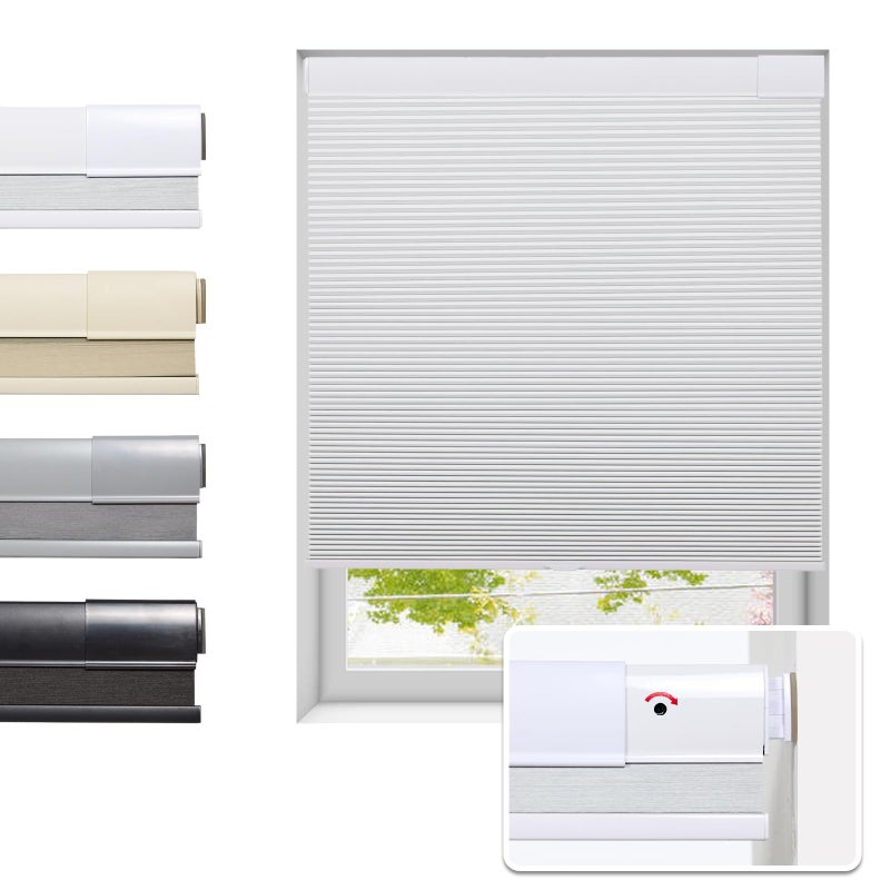 Tonature No Drill Cellular Shades for Indoor Windows, Thermal Insulating & Noise Reducing Honeycomb Blinds, Free Stop Cordless Blackout Shades, White, 22" W x 64" H - Image 1