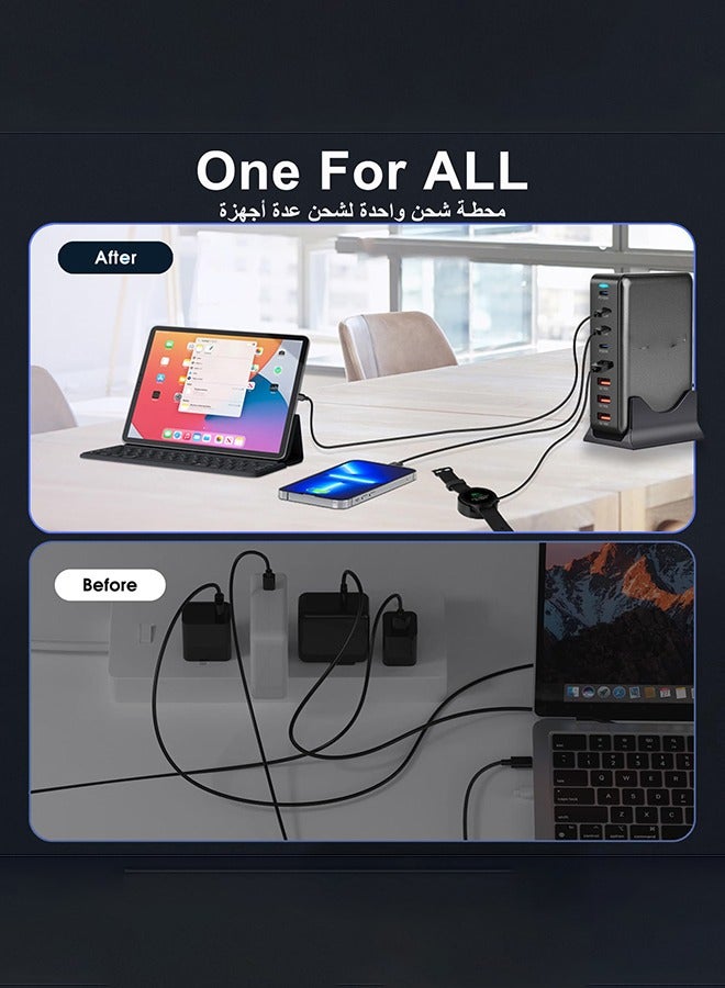 عربست محطة شحن 440 واط - 5 منافذ من النوع C (2 × 100 واط، 3 × 65 واط) و3 منافذ USB (QC18W) - تقنية GaN - معتمدة لأجهزة Macbook وGalaxy وiPad وHonor والمزيد - Image 4